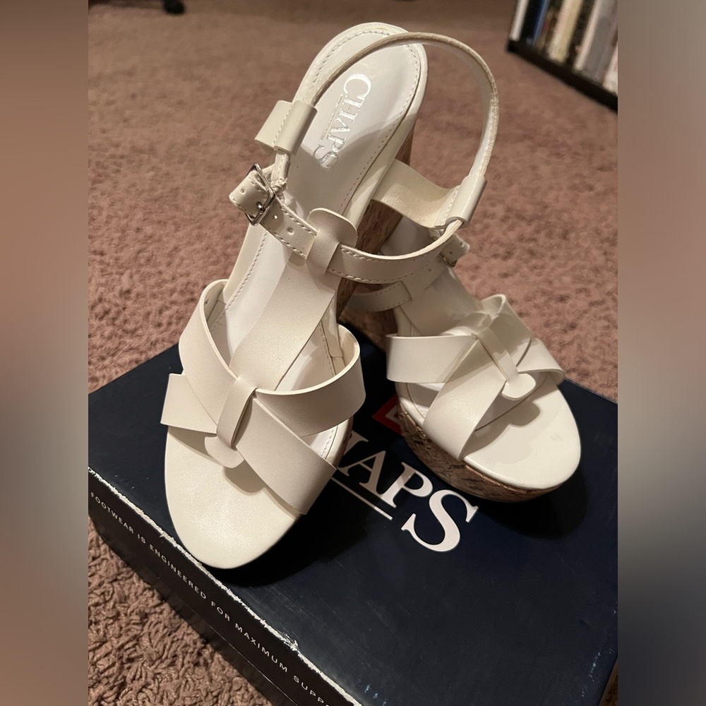 CHAPS-  White Wedge Sandals